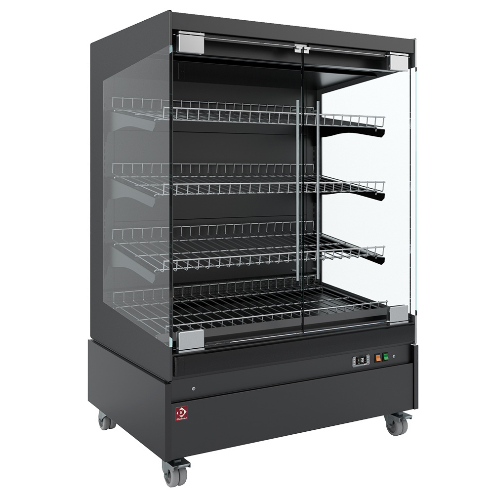 [HAS10-P5] Vitrina calefactada, autoservicio, con puerta de vidrio, sobre ruedas - FULL BLACK